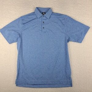 FJ‎ Foot Joy Polo Shirt Mens Medum Blue White Striped Performance Golf